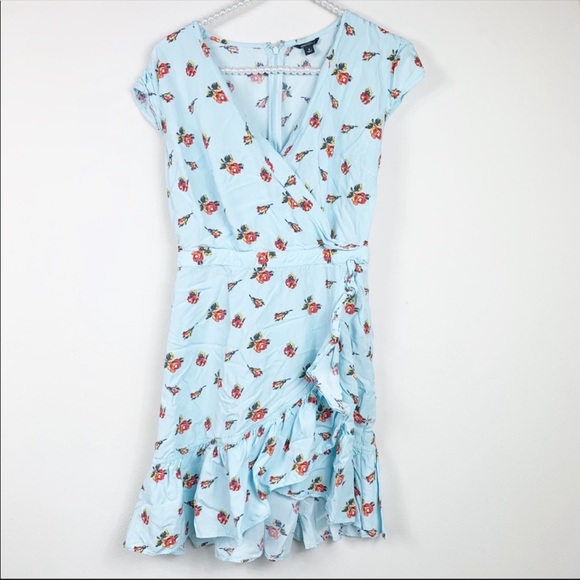 J Crew  Faux-Wrap dress Roses Print Blue2 #J4556 - Picture 2 of 8